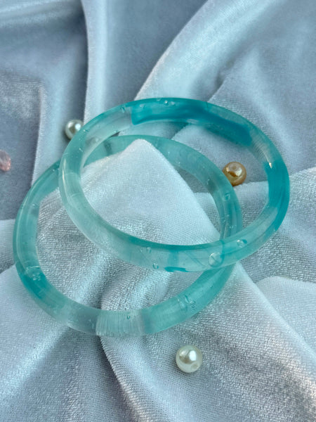 Handcrafted Aqua Blue Bubble Resin Bangles Set View 1
