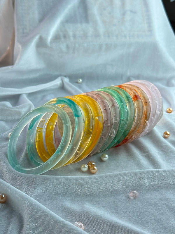 Handcrafted Mint Green Bubble Resin Bangles Set View 4