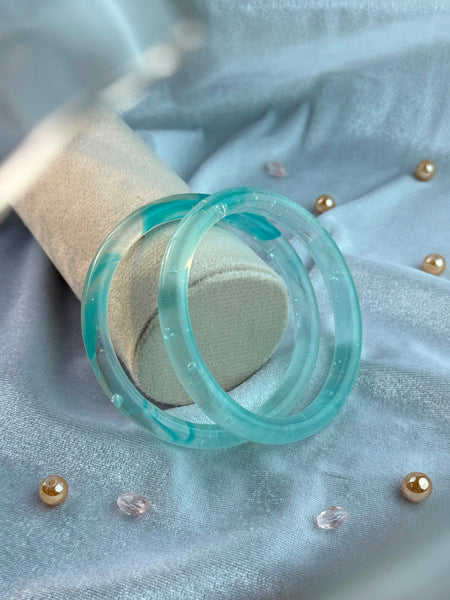 Handcrafted Aqua Blue Bubble Resin Bangles Set View 4