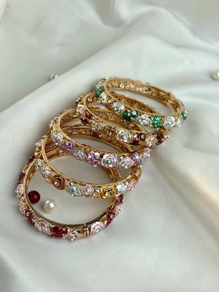 Handcrafted Rose Bloom Enamel Bangle