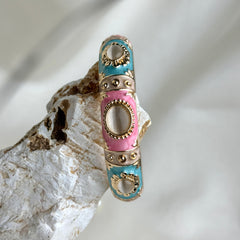 Handcrafted Pink & Blue Enamel Gemstone Bangle