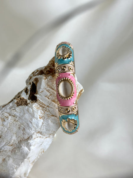 Handcrafted Pink & Blue Enamel Gemstone Bangle