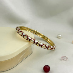 Handcrafted Two-Tone Enamel Pearl-Studded Cascading Hearts Bangle