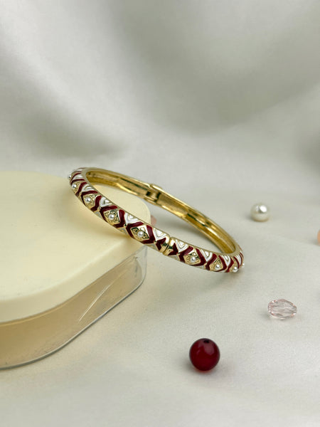 Handcrafted Two-Tone Enamel Pearl-Studded Cascading Hearts Bangle