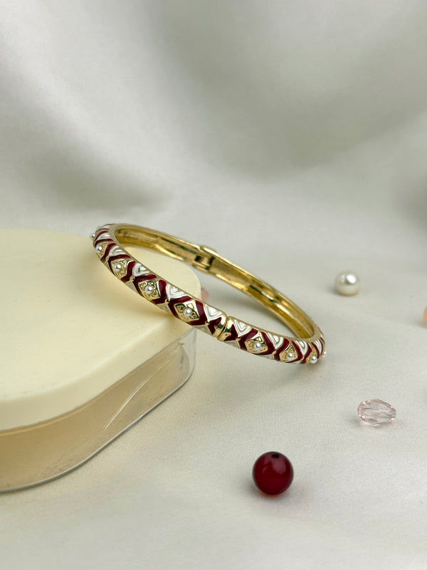 Handcrafted Two-Tone Enamel Pearl-Studded Cascading Hearts Bangle