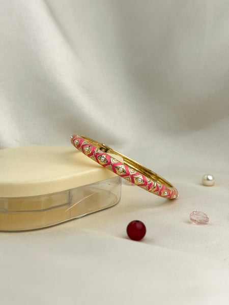Handcrafted Two-Tone Enamel Pearl-Studded Cascading Hearts Bangle