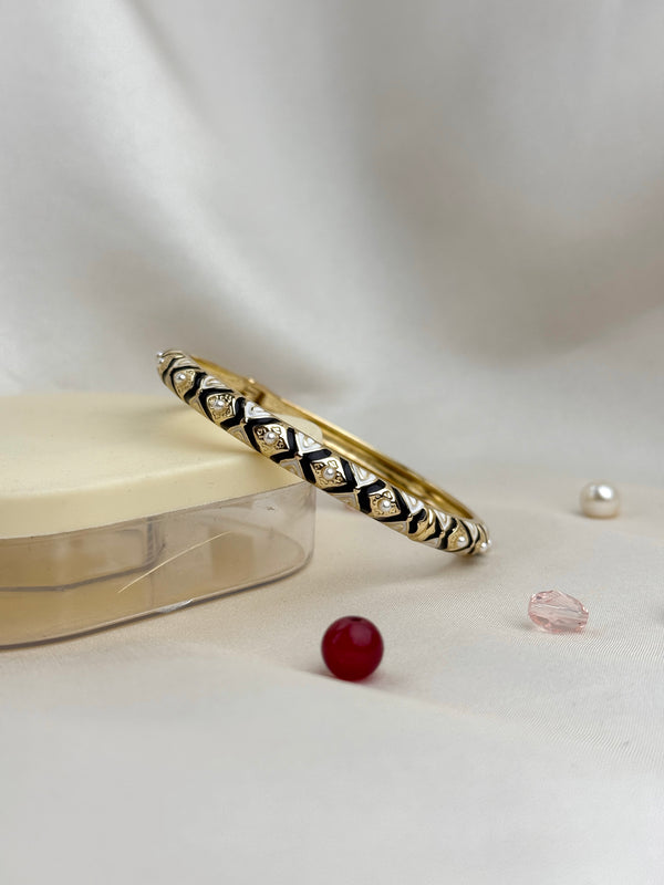 Handcrafted Two-Tone Enamel Pearl-Studded Cascading Hearts Bangle