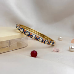 Handcrafted Two-Tone Enamel Pearl-Studded Cascading Hearts Bangle