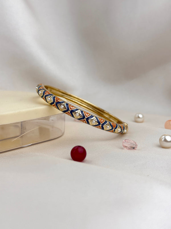 Handcrafted Two-Tone Enamel Pearl-Studded Cascading Hearts Bangle