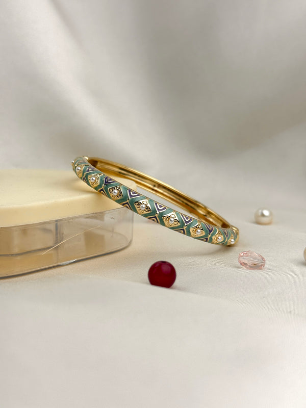Handcrafted Two-Tone Enamel Pearl-Studded Cascading Hearts Bangle