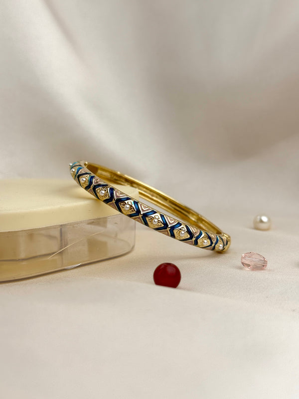 Handcrafted Two-Tone Enamel Pearl-Studded Cascading Hearts Bangle