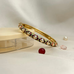 Handcrafted Two-Tone Enamel Pearl-Studded Cascading Hearts Bangle