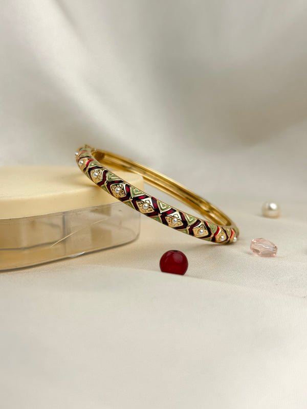 Handcrafted Two-Tone Enamel Pearl-Studded Cascading Hearts Bangle