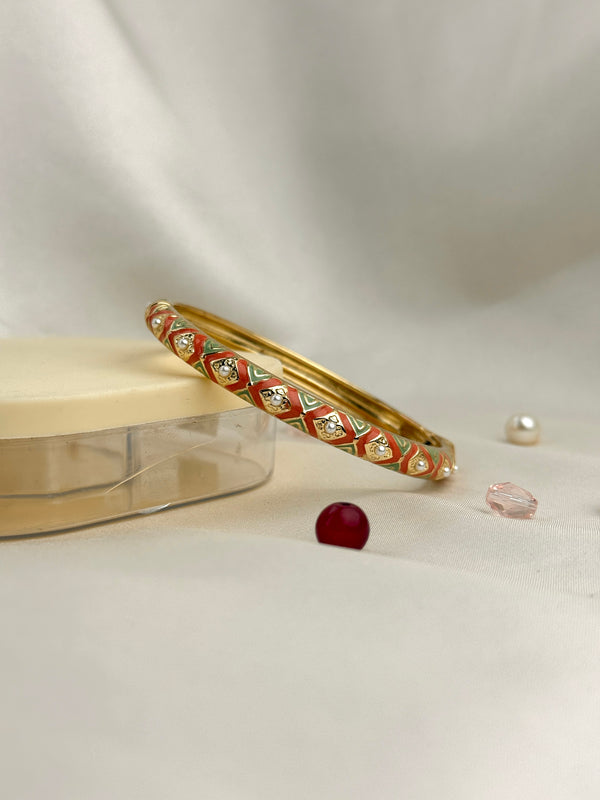 Handcrafted Two-Tone Enamel Pearl-Studded Cascading Hearts Bangle