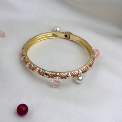 Handcrafted Two-Tone Enamel Pearl-Studded Cascading Hearts Bangle