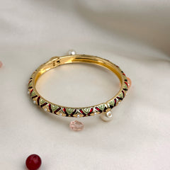 Handcrafted Two-Tone Enamel Pearl-Studded Cascading Hearts Bangle