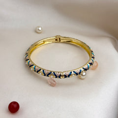 Handcrafted Two-Tone Enamel Pearl-Studded Cascading Hearts Bangle
