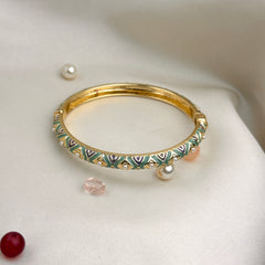 Handcrafted Two-Tone Enamel Pearl-Studded Cascading Hearts Bangle