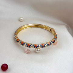 Handcrafted Two-Tone Enamel Pearl-Studded Cascading Hearts Bangle