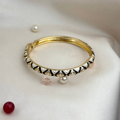 Handcrafted Two-Tone Enamel Pearl-Studded Cascading Hearts Bangle
