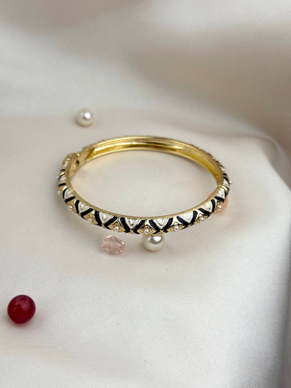 Handcrafted Two-Tone Enamel Pearl-Studded Cascading Hearts Bangle
