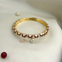 Handcrafted Two-Tone Enamel Pearl-Studded Cascading Hearts Bangle
