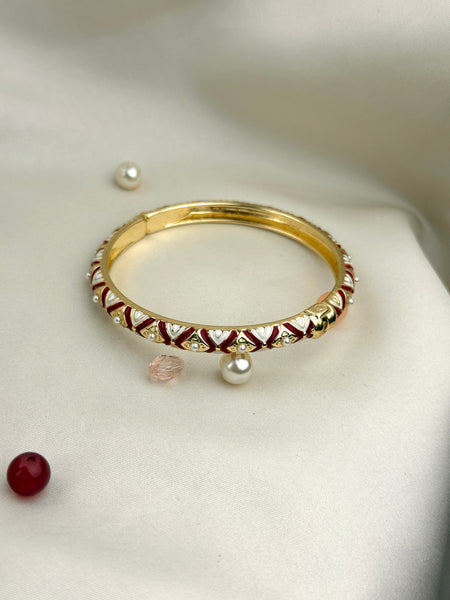 Handcrafted Two-Tone Enamel Pearl-Studded Cascading Hearts Bangle