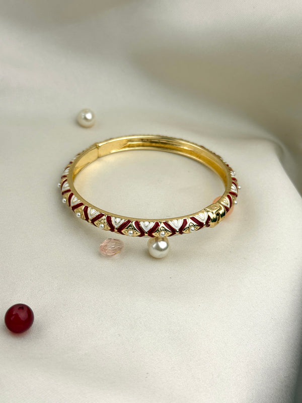 Handcrafted Two-Tone Enamel Pearl-Studded Cascading Hearts Bangle