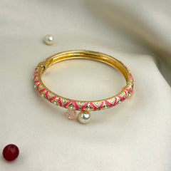 Handcrafted Two-Tone Enamel Pearl-Studded Cascading Hearts Bangle
