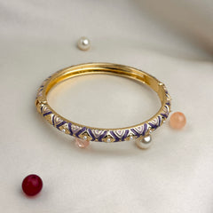 Handcrafted Two-Tone Enamel Pearl-Studded Cascading Hearts Bangle