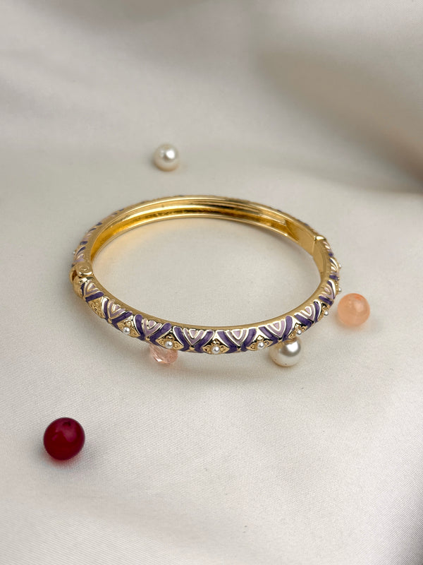 Handcrafted Two-Tone Enamel Pearl-Studded Cascading Hearts Bangle