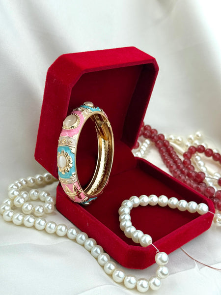 Handcrafted Pink & Blue Enamel Gemstone Bangle