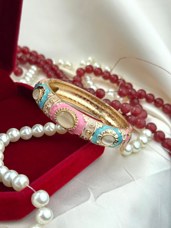 Handcrafted Pink & Blue Enamel Gemstone Bangle