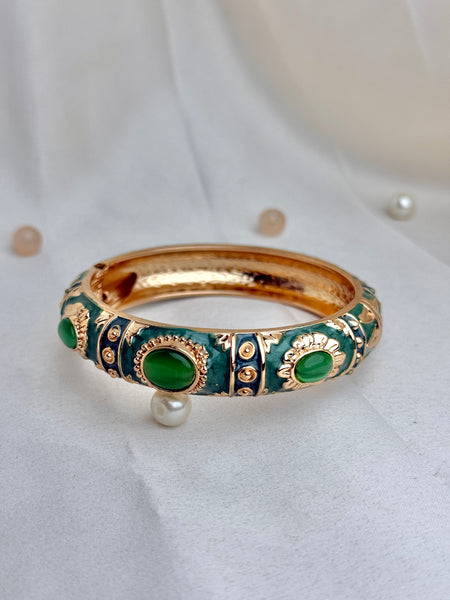 Handcrafted Gold Enamel Cat's Eye Cuff Bangle
