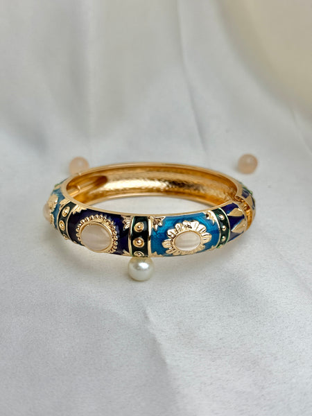 Handcrafted Gold Enamel Cat's Eye Cuff Bangle