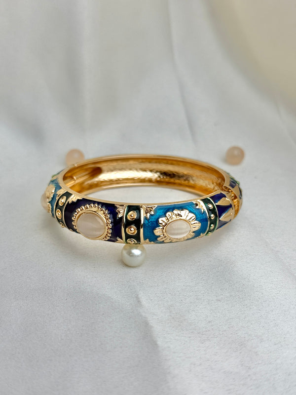 Handcrafted Gold Enamel Cat's Eye Cuff Bangle