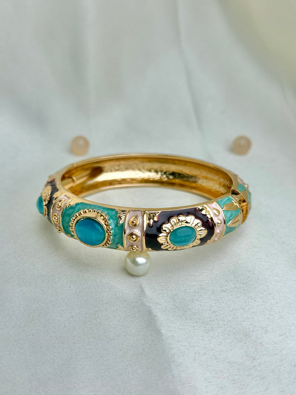 Handcrafted Gold Enamel Cat's Eye Cuff Bangle