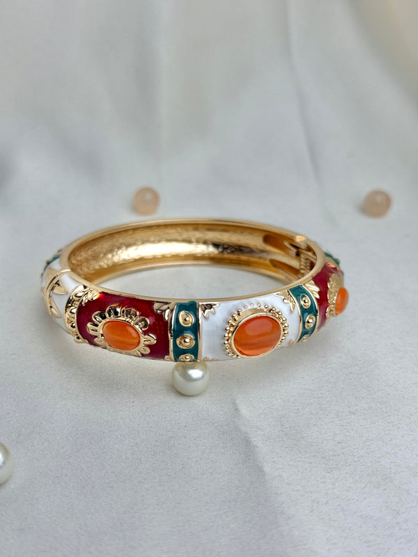 Handcrafted Gold Enamel Cat's Eye Cuff Bangle
