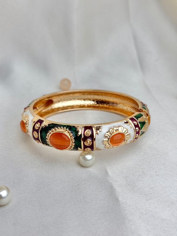 Handcrafted Gold Enamel Cat's Eye Cuff Bangle
