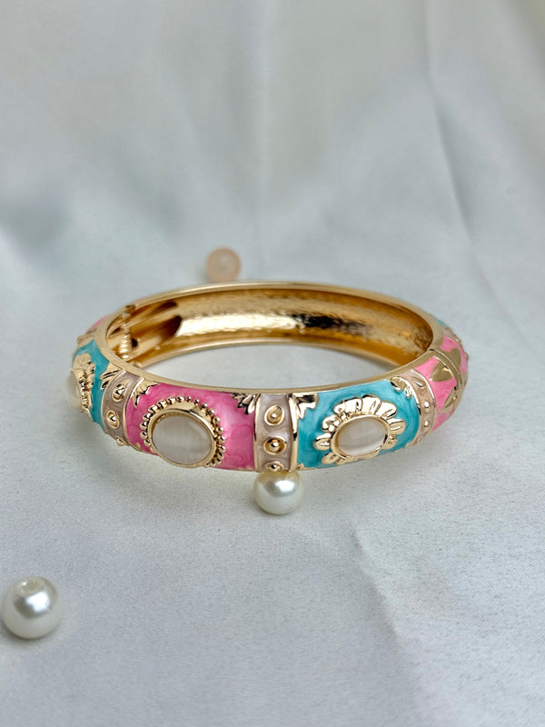 Handcrafted Gold Enamel Cat's Eye Cuff Bangle