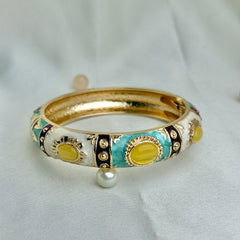 Handcrafted Gold Enamel Cat's Eye Cuff Bangle