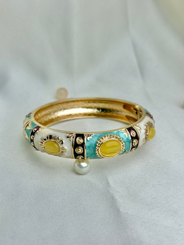 Handcrafted Gold Enamel Cat's Eye Cuff Bangle