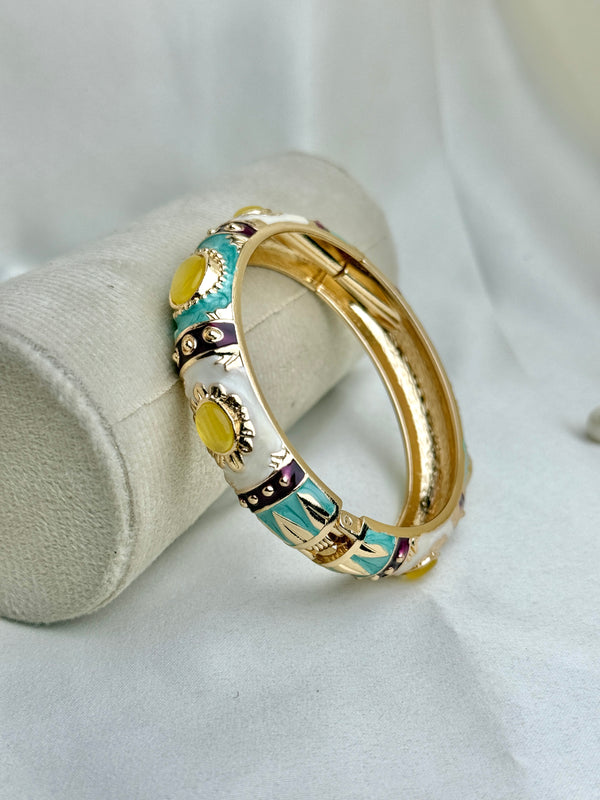 Handcrafted Gold Enamel Cat's Eye Cuff Bangle