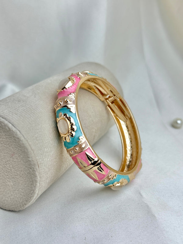Handcrafted Gold Enamel Cat's Eye Cuff Bangle