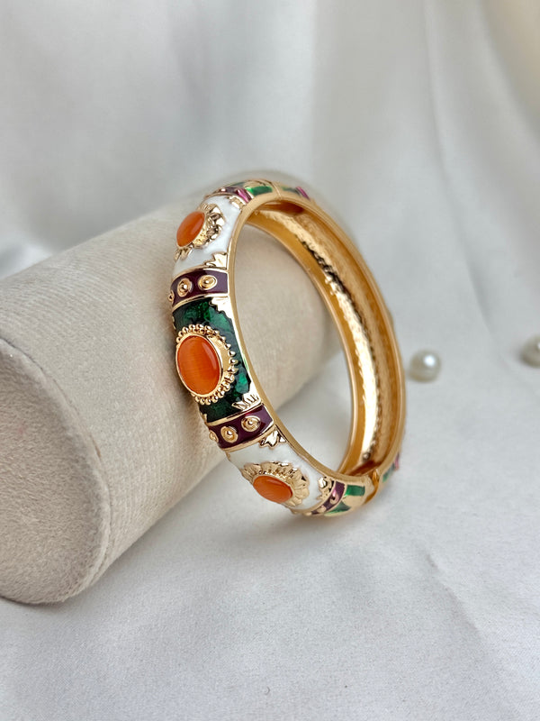 Handcrafted Gold Enamel Cat's Eye Cuff Bangle