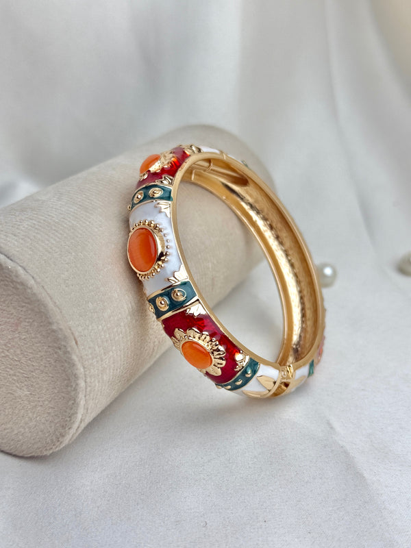 Handcrafted Gold Enamel Cat's Eye Cuff Bangle