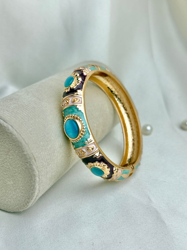 Handcrafted Gold Enamel Cat's Eye Cuff Bangle