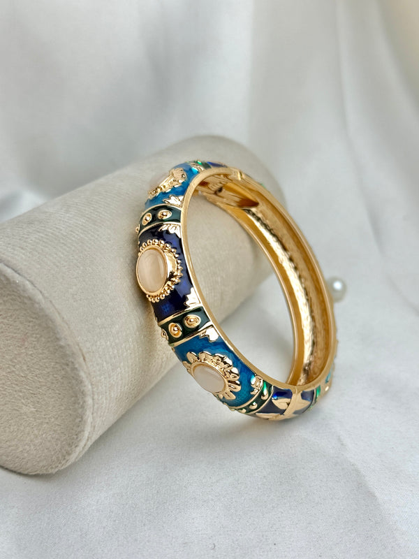 Handcrafted Gold Enamel Cat's Eye Cuff Bangle