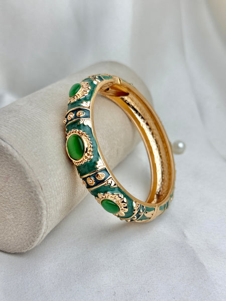 Handcrafted Gold Enamel Cat's Eye Cuff Bangle