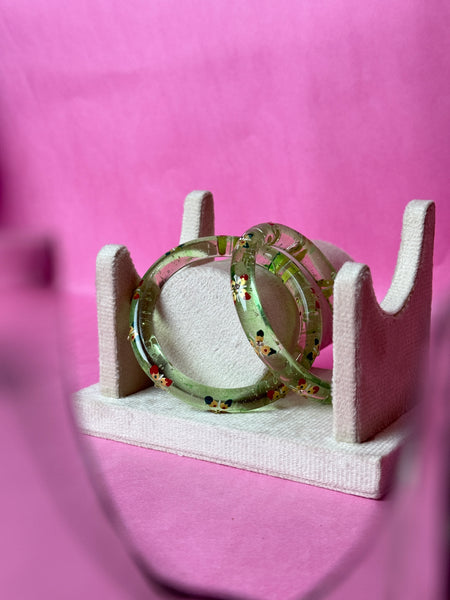 Handcrafted Transparent Floral Resin Bangles